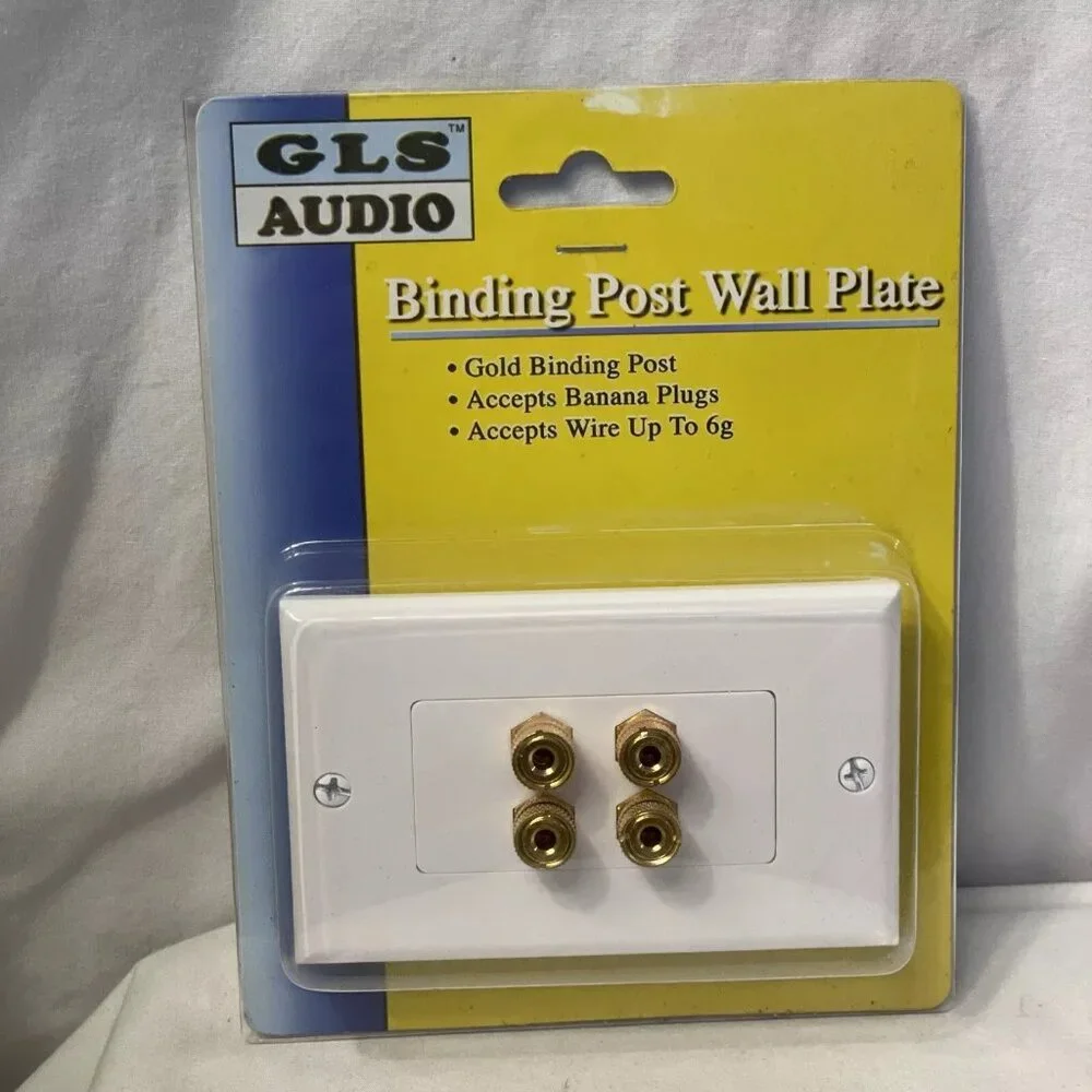2 Speaker 4 Binding Post Banana Jack Audio Wall Plate Face Plate White GLS Audio